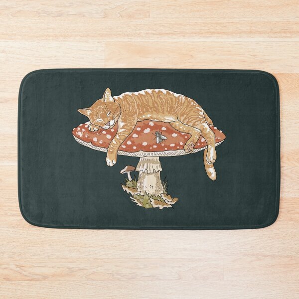 Item preview, Cottagecore Cat Sleeping on Mushroom Amanita Fly Agaric designed and sold by LeshanArt.