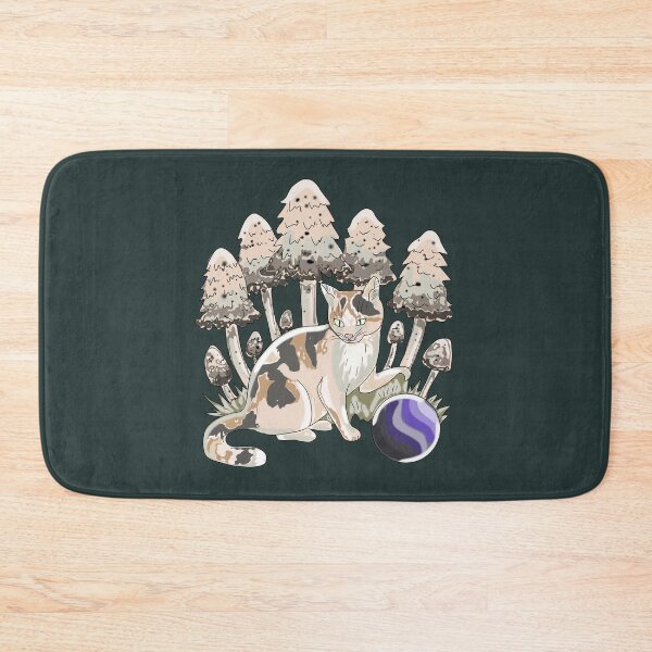 Item preview, Calico Cat in Mushroom Forest Cottagecore Aesthetic Art designed and sold by LeshanArt.