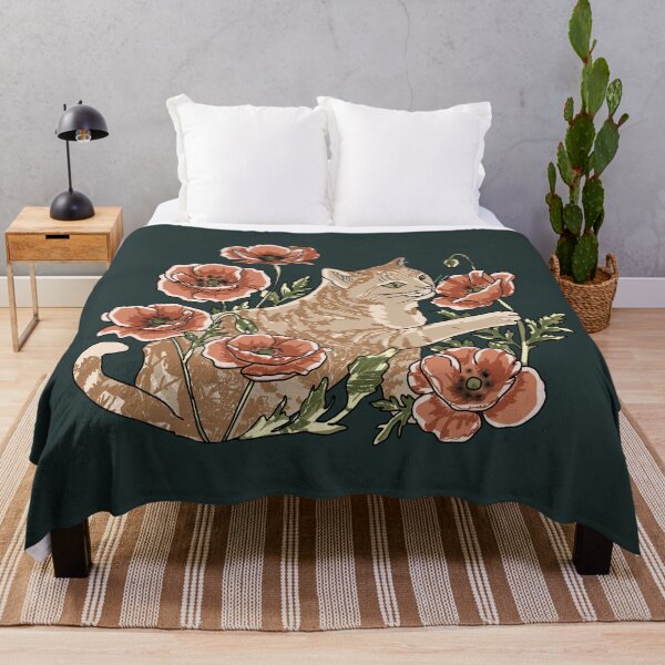 Item preview, Cottagecore Cat in Red Poppies Botanical Floral Art designed and sold by LeshanArt.