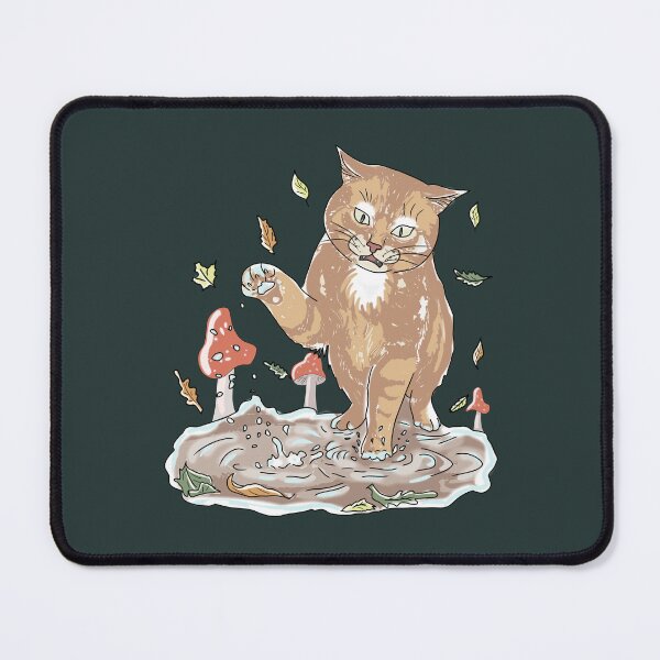 Item preview, Cat in Muddy Puddle Funny Autumn Cottagecore Mushroom Art designed and sold by LeshanArt.