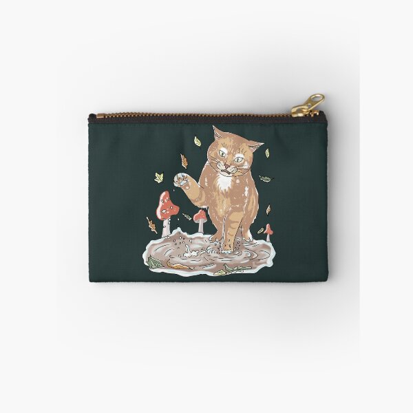 Item preview, Cat in Muddy Puddle Funny Autumn Cottagecore Mushroom Art designed and sold by LeshanArt.