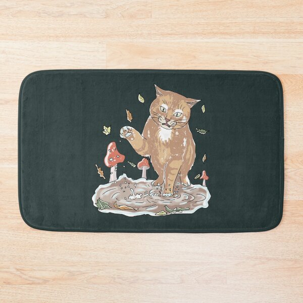Item preview, Cat in Muddy Puddle Funny Autumn Cottagecore Mushroom Art designed and sold by LeshanArt.