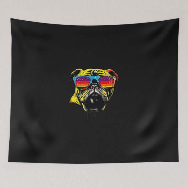 Item preview, Cool Bulldog with Rainbow Starry Sky Sunglasses designed and sold by YarningsandYear.