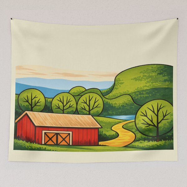 Item preview, Peaceful Countryside Barn Illustration designed and sold by blankTeeShirt.