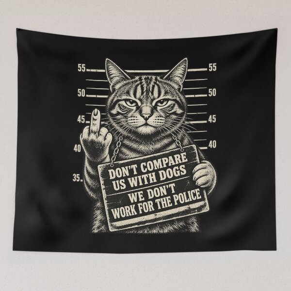 Item preview, Don't Compare Us With Dogs Funny Sassy Cat Mugshot Meme Design designed and sold by JimJefferiesSh.