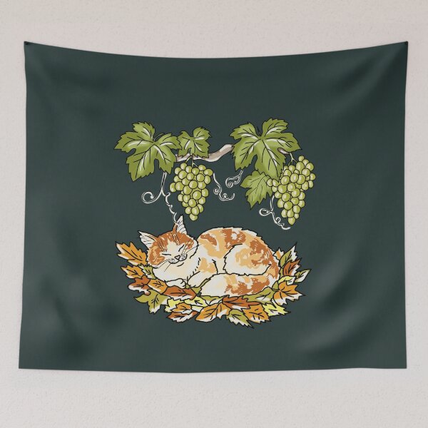 Item preview, Cat Sleeping in Autumn Leaves Whimsical Cottagecore Art  designed and sold by LeshanArt.