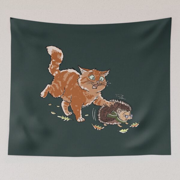 Item preview, Whimsical Cat and Hedgehog Autumn Funny Cottagecore Cute Illustration  designed and sold by LeshanArt.
