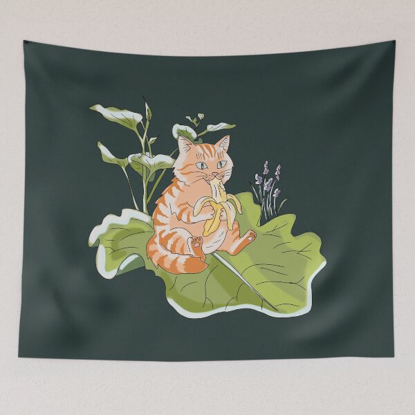 Item preview, Cat Eating Banana Funny Whimsical Illustration Cute Cottagecore Art designed and sold by LeshanArt.