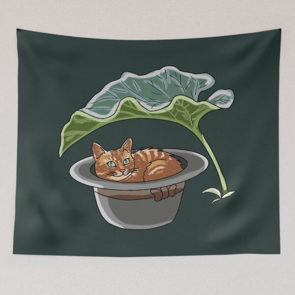 Item preview, Cat in Top Hat under Burdock Leaf Cottagecore Whimsical Art designed and sold by LeshanArt.