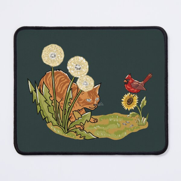 Item preview, Whimsical Cat and Red Cardinal in Dandelion Field Illustration designed and sold by LeshanArt.