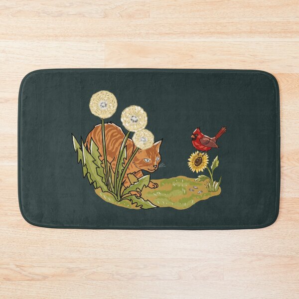 Item preview, Whimsical Cat and Red Cardinal in Dandelion Field Illustration designed and sold by LeshanArt.