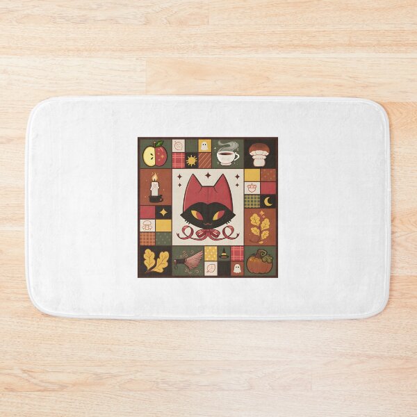 Item preview, Autumnal Cat Quilt Cozy Fall Cat Design with Leaves and Warm Colors designed and sold by Yobconcept.