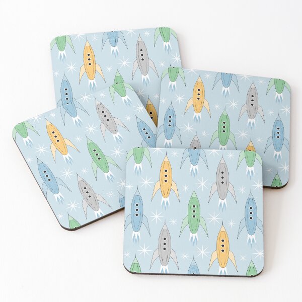Item preview, Mid Century Modern Rockets and Stars on Light Blue  designed and sold by Pinkdeer Designs.