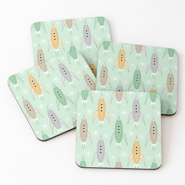 Item preview, Mid Century Modern Rockets and Stars on Light Green designed and sold by Pinkdeer Designs.