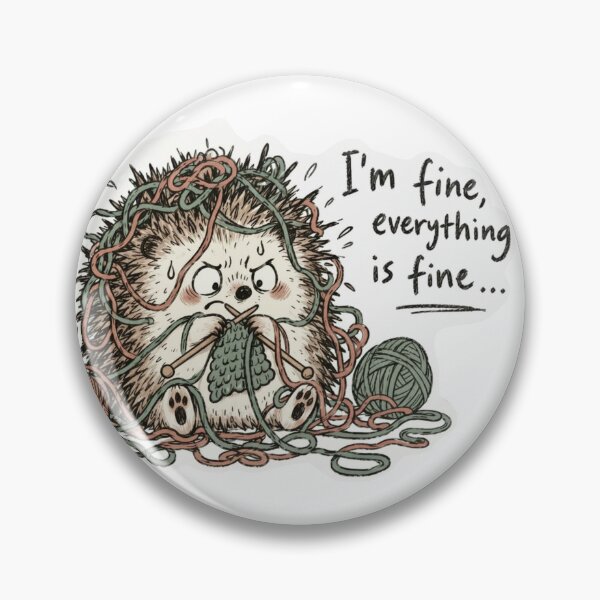 Item preview, I’m Fine Everything Is Fine – Funny Hedgehog Knitting Chaos designed and sold by digital.stickerperso.com.