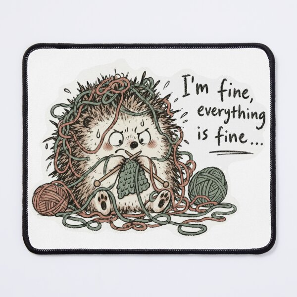 Item preview, I’m Fine Everything Is Fine – Funny Hedgehog Knitting Chaos designed and sold by digital.stickerperso.com.