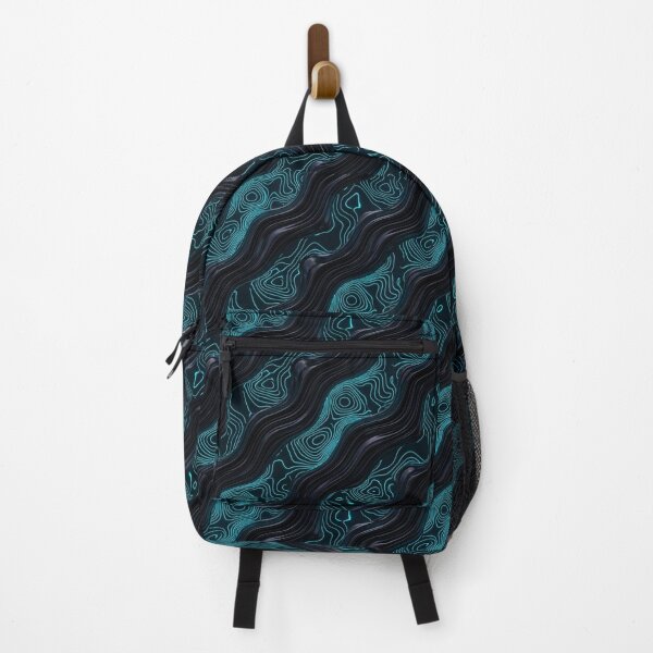 Item preview, Seamless dark mode background with obsidian liquid chrome waves and glowing neon cyan topographic lines designed and sold by Agnisherl.