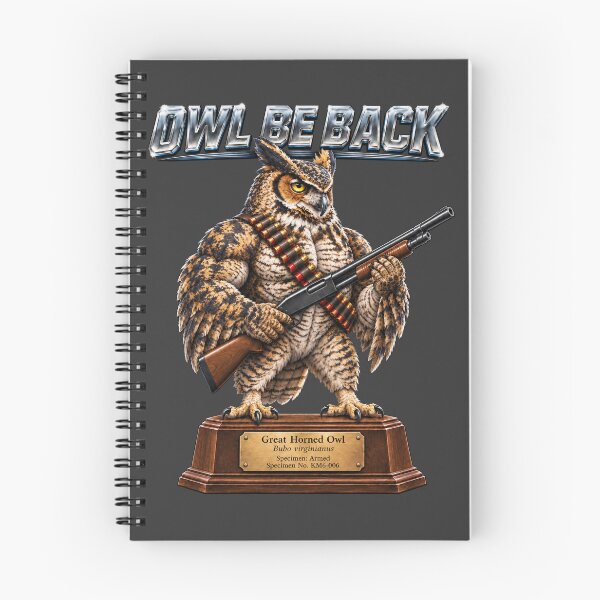 Item preview, Owl Be Back – Great Horned Owl Action Pun designed and sold by KissMy6 Industries.