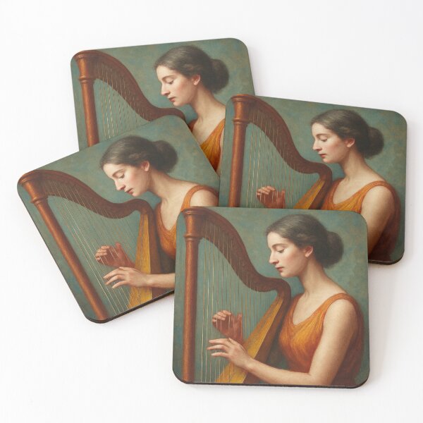 Item preview, Harpist Playing the Harp painting. designed and sold by GalleryKauffeld.