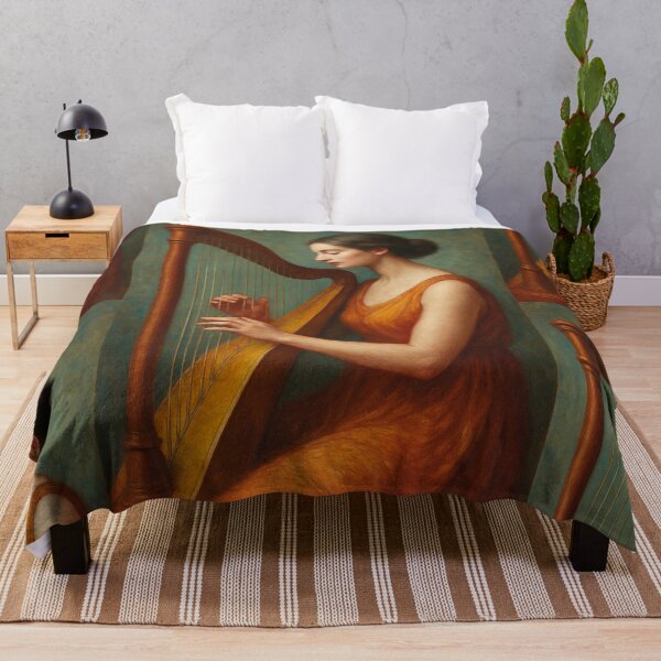Item preview, Harpist Playing the Harp painting. designed and sold by GalleryKauffeld.