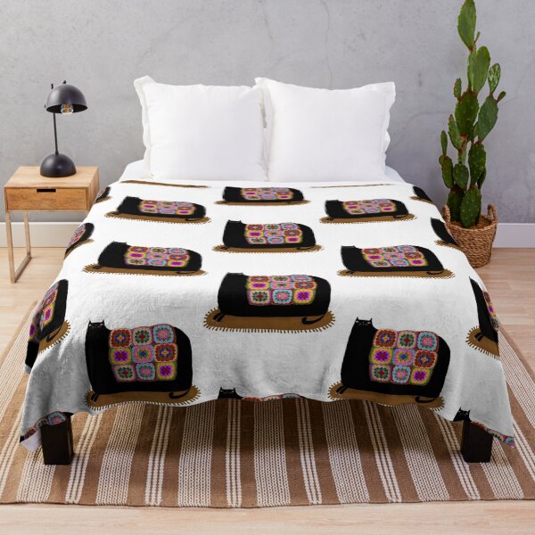 Item preview, Black Cat Granny Squares Cozy Blanket designed and sold by HighKeyTeezp.