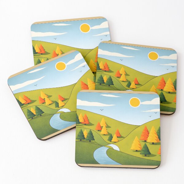 Item preview, Sunny Autumn Hills Landscape Illustration designed and sold by blankTeeShirt.