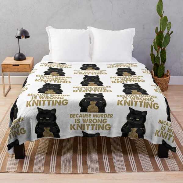Item preview, Black Cat Lovers Knitting Because Murder Is Wrong Funny Knitter Knit Knitting Crochet Lovers designed and sold by HighKeyTeezp.