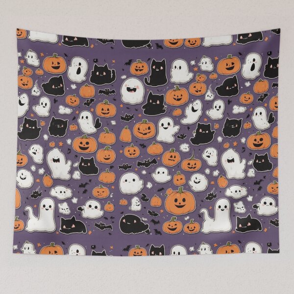 Item preview, Halloween Sticker Sheet Pattern | Black Cats, Ghosts, Pumpkins & Bats | Cute Spooky Icon Print designed and sold by Shiwwa.