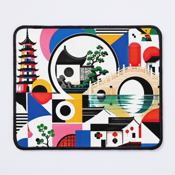 Item preview, Colorful geometric poster depicting Suzhou, China, with pagodas, designed and sold by ckybe.
