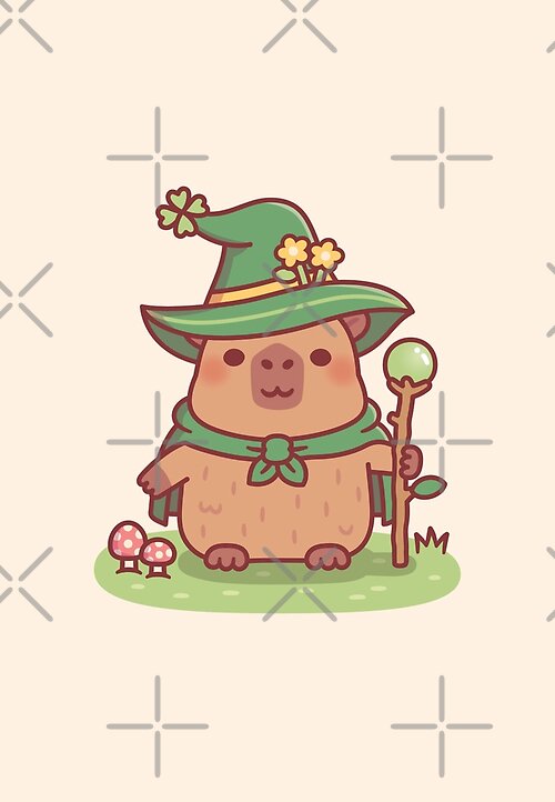 Item preview, Cute Capybara Druid Wizard With Magic Staff designed and sold by rustydoodle.