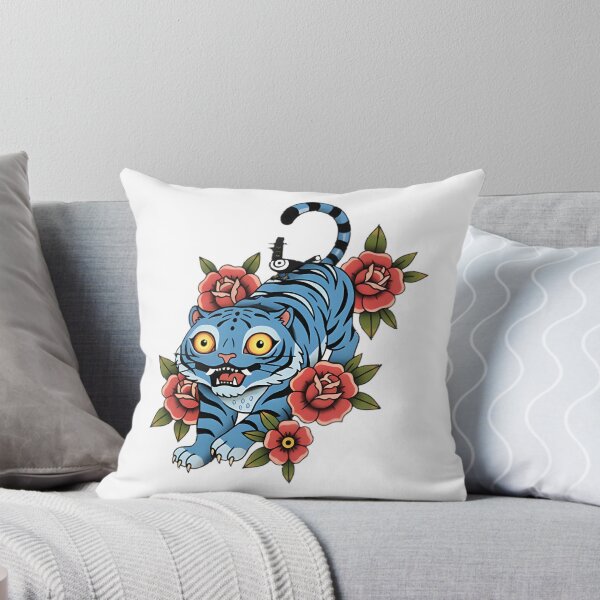 Item preview, Blue Tiger with Little Friend Tattoo Style Art Illustration designed and sold by thedesigneranas.