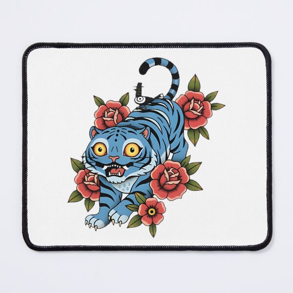 Item preview, Blue Tiger with Little Friend Tattoo Style Art Illustration designed and sold by thedesigneranas.
