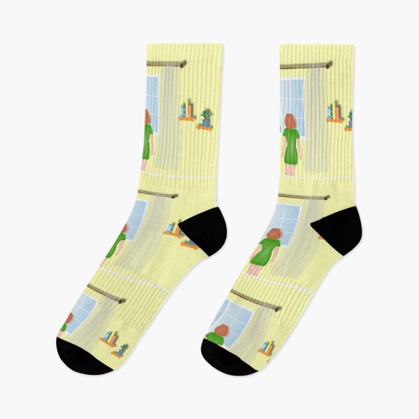 Item preview, Design of a girl looking out the window of her house designed and sold by Sock Garden.