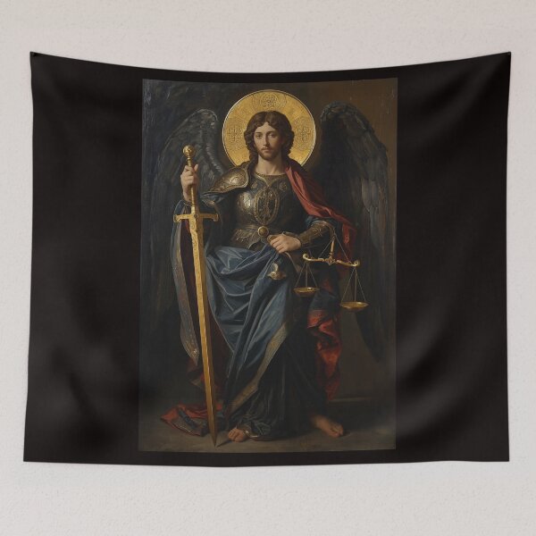 Item preview, Archangel Michael Byzantine Gold Leaf Dark Sacred Art designed and sold by VintageManiac.