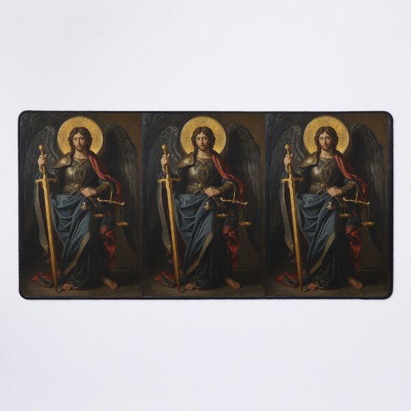 Item preview, Archangel Michael Byzantine Gold Leaf Dark Sacred Art designed and sold by VintageManiac.