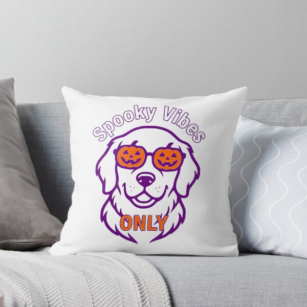 Item preview, Spooky Vibes Only Purple Orange Halloween Golden Retriever Pumpkin Art designed and sold by The Bold Line Studio.