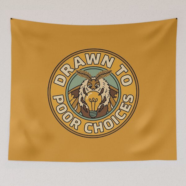 Item preview, Drawn To Poor Choices Retro Moth Badge designed and sold by DripCultureLab.