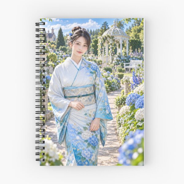 Item preview, HYDRANGEA SERENADE - Kimono Beauty in a Blue Summer Garden designed and sold by SEIMEI2025.