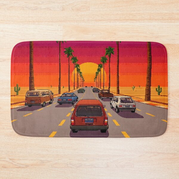 Item preview, Pixel Art Sunset Highway Canvas Print | 80s Synthwave Sunset Highway Wall Art | Retro Game 16-Bit Desert Road Trip Poster | Pixelated Sunset Highway Canvas designed and sold by SergioMiklos.