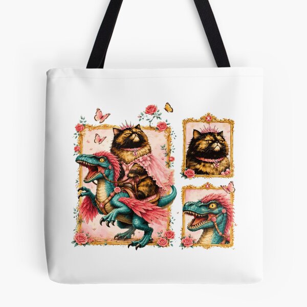 Item preview, Whimsical Cat Dinosaur Ride Roses Vintage designed and sold by SopheeTrah.