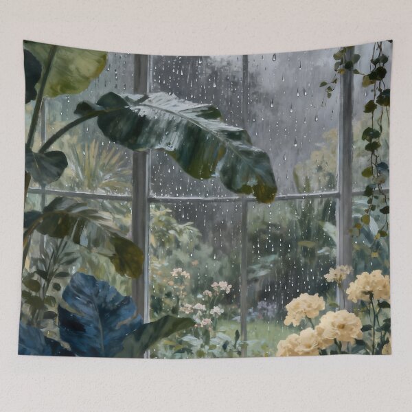 Item preview, Rainy Botanical Wall Art, Tropical Garden Painting, Moody Greenhouse Nature Print, Botanical Home Decor designed and sold by stylishdzign.