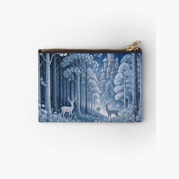 Item preview, Magical Forest Landscape with Deers and Enchanted Castle Under Starry Night Sky designed and sold by Mike Kiev art.