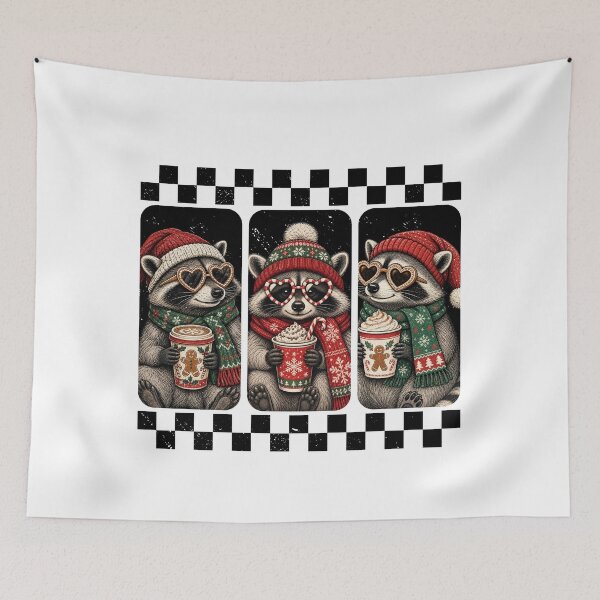 Item preview, Checkered Christmas Raccoon Cute Holiday Checkered Winter Design designed and sold by Trendvia .