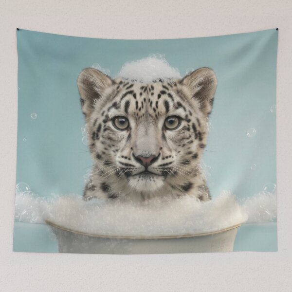 Item preview, Baby Snow Leopard Bubble Bath Cute Nursery Bathroom Art designed and sold by LazyOwlStore.