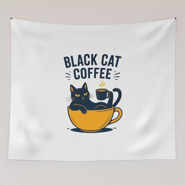 Item preview, Black Cat Coffee Drinker Illustration designed and sold by Dmo3HarkoArt.
