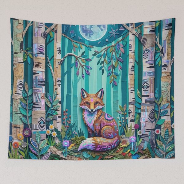 Item preview, Mystical Nordic Fox Birch Forest Boho Nature Full Moon Art designed and sold by GrinGalore.