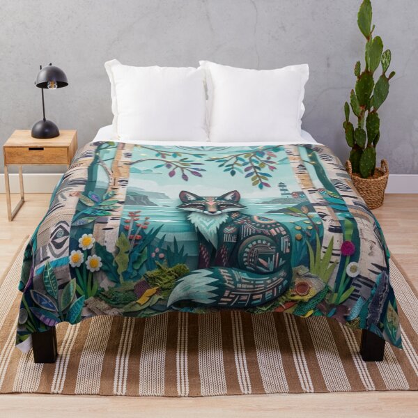 Item preview, Mystical Nordic Fox Birches Forest Coastal Lighthouse Art designed and sold by GrinGalore.