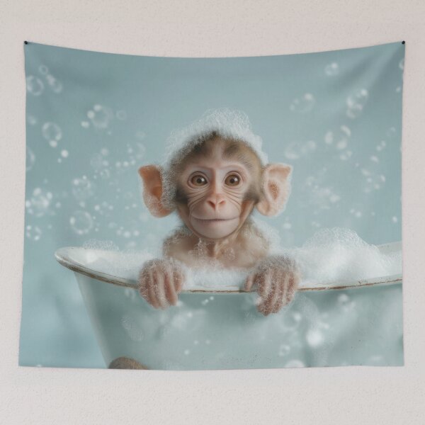 Item preview, Baby Monkey Bubble Bath Cute Nursery Bathroom Wall Art designed and sold by LazyOwlStore.