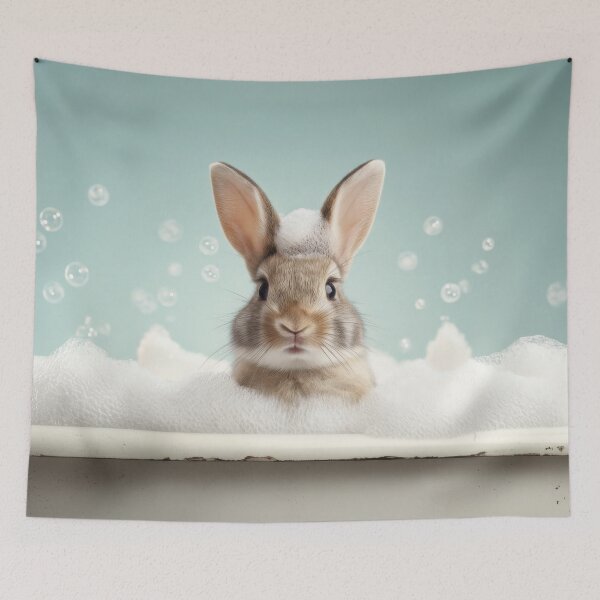 Item preview, Baby Rabbit Bubble Bath Cute Nursery Bathroom Wall Art designed and sold by LazyOwlStore.