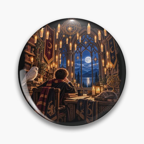Item preview, Magical Castle Study at Night – Wizarding Fantasy designed and sold by Lumvero.